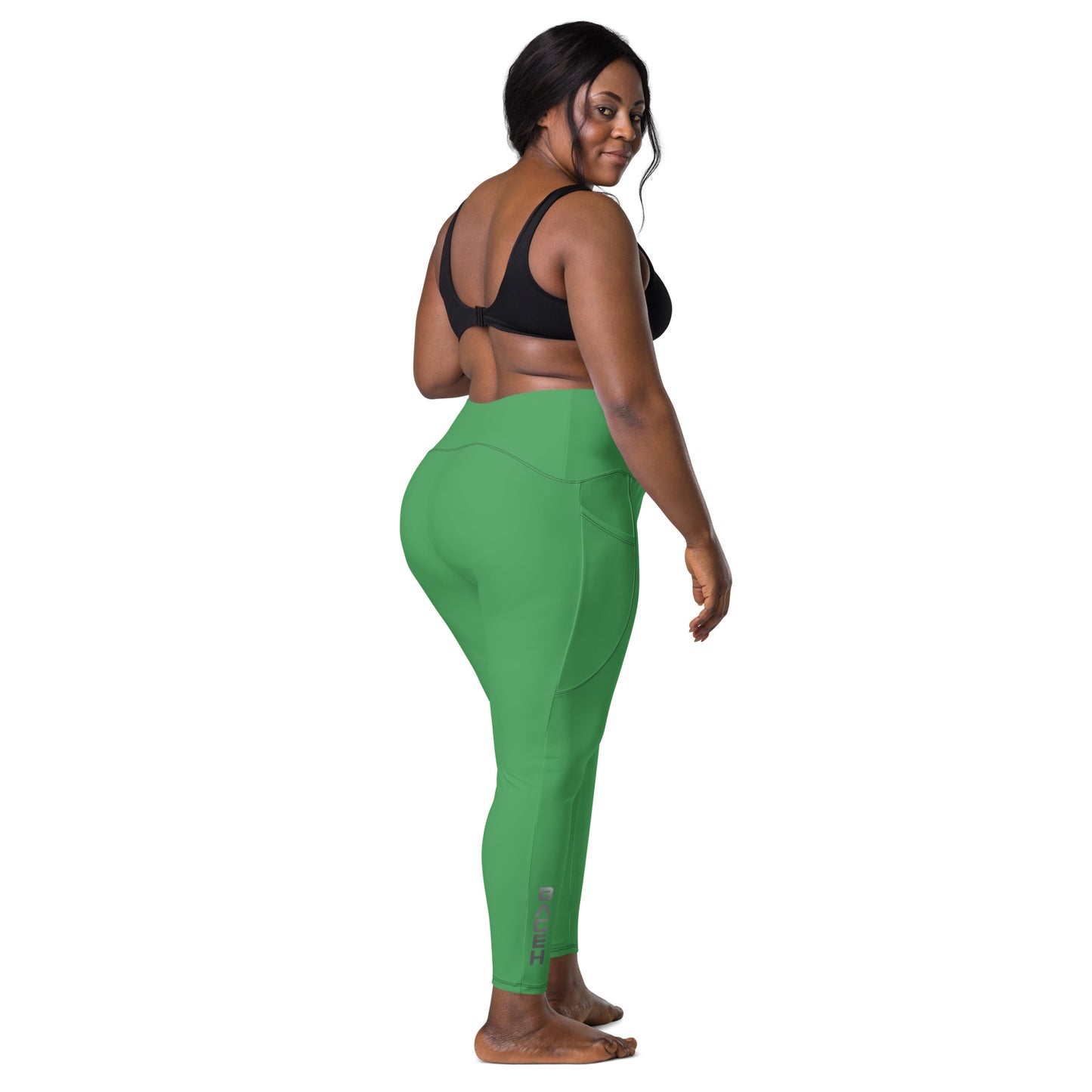 Women Green High Waist Leggings with pockets