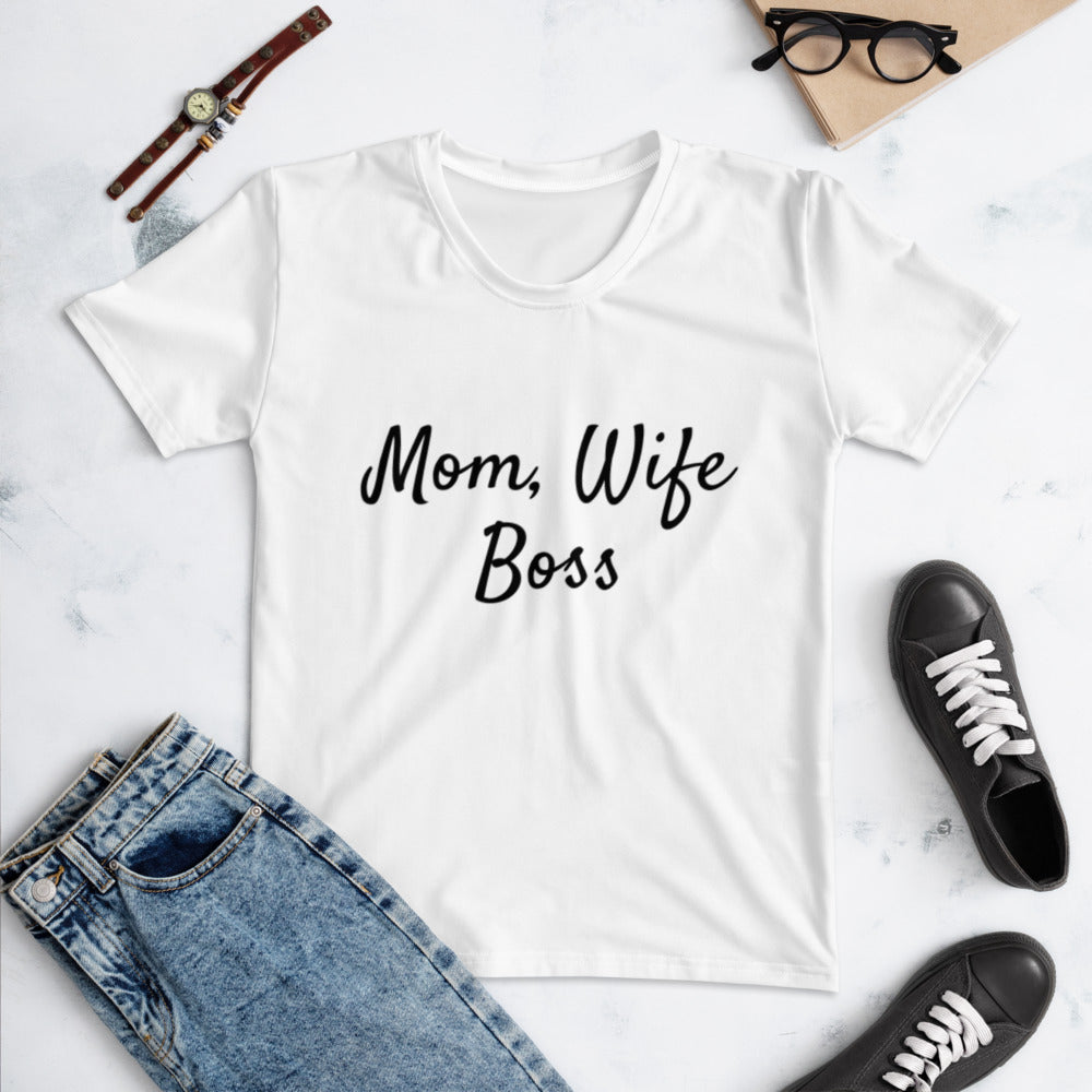 Women Mom, Wife, Boss White Tee